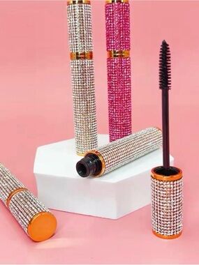 Rhinestone Embellished Mascara Tube - Pink and Silver